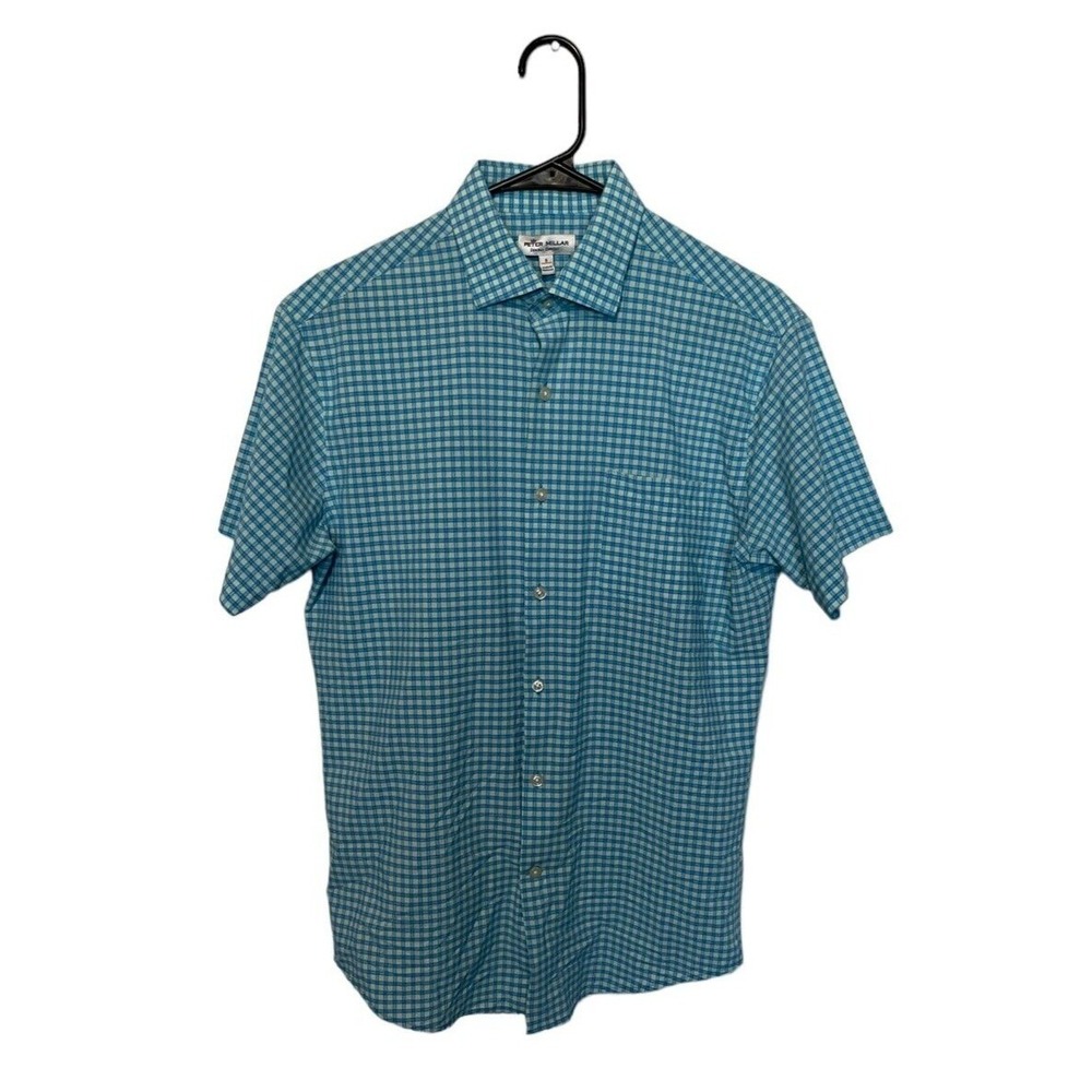 Peter Millar Button Down Shirt Mens Small Blue Green Plaid Summer Comfort